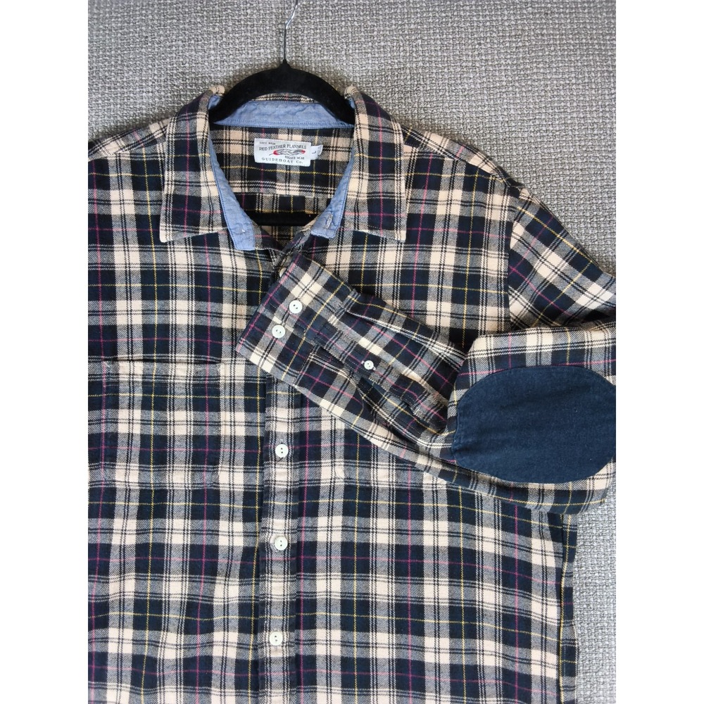 Guideboat Co Red Feather Flannel Shirt Mens L Plaid Corduroy Elbow Patches